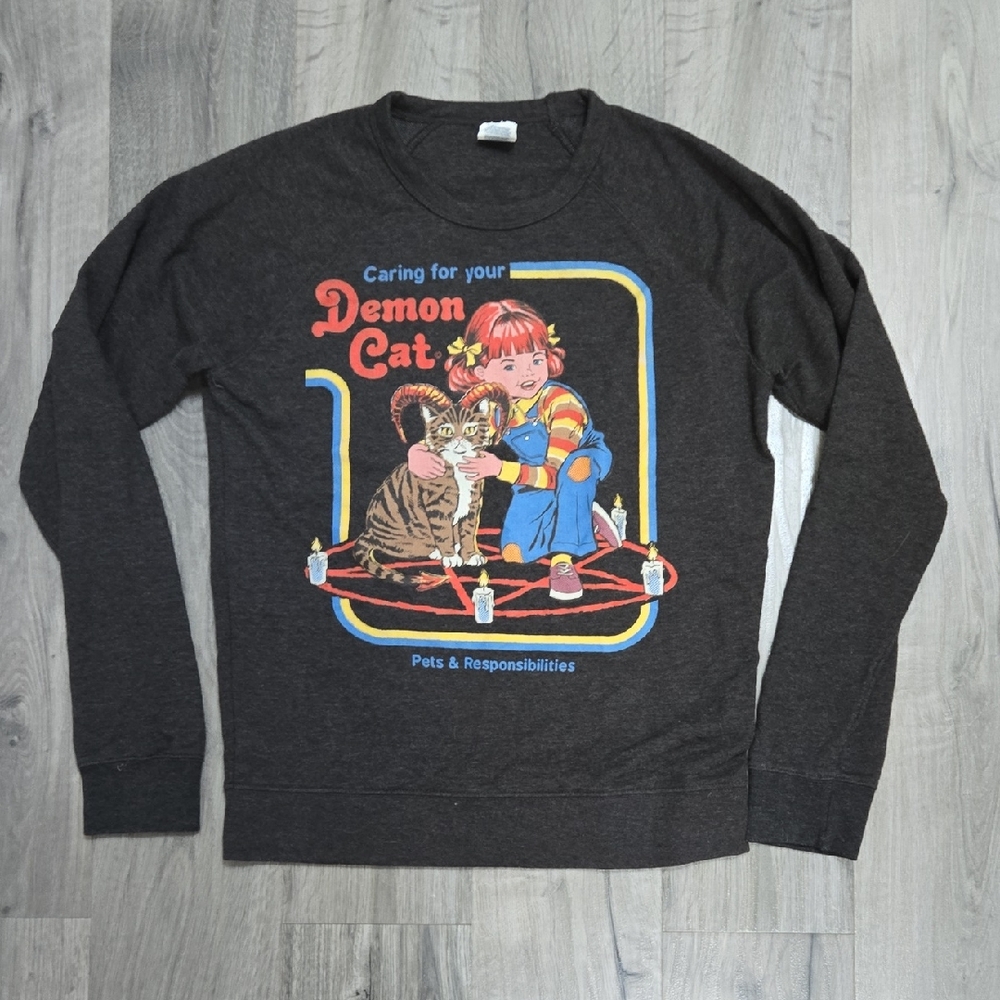 Graphic Sweatshirt with Demon Cat Design